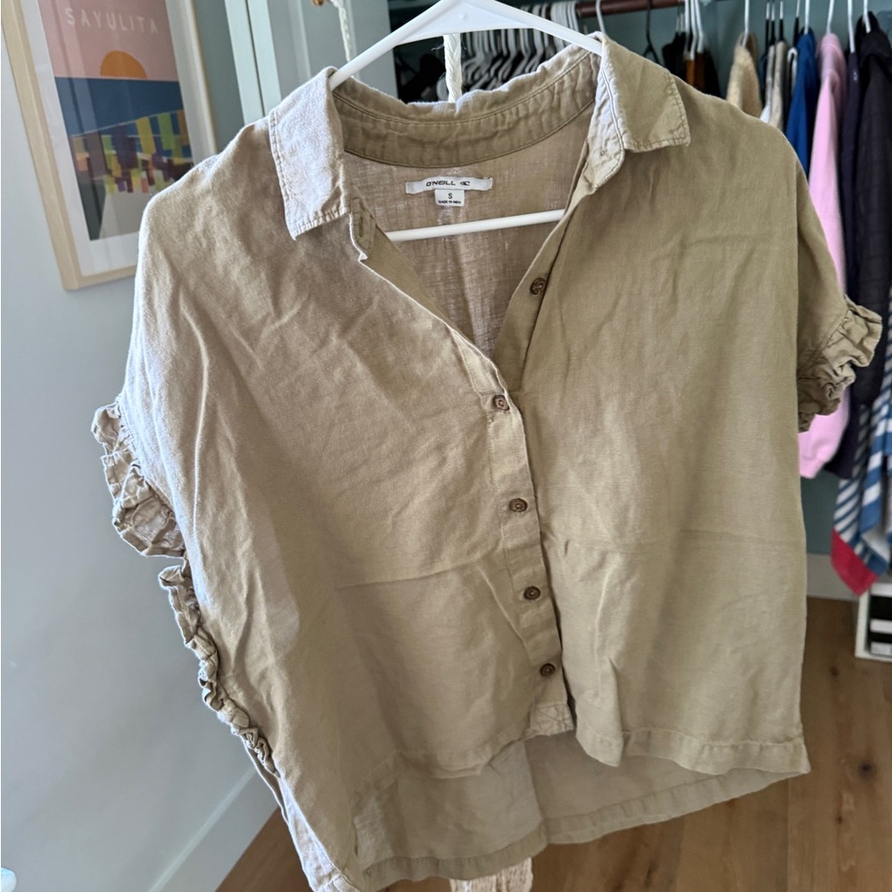 O'Neill Linen Short-Sleeve Button Shirt in Khaki